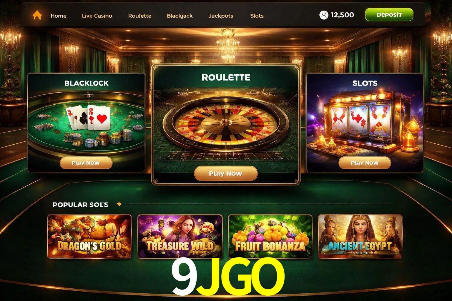 Vista de la plataforma 9JGO Casino mostrando categorías organizadas de juegos en línea